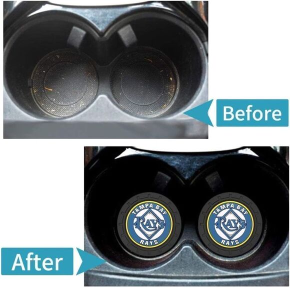 MLB Tampa Bay Rays car cup Coasters in black with logo Set of 2 NWT - Picture 2 of 7